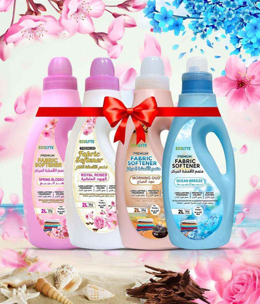 Fabric Softener Bundle - (Ocean Breeze, Spring Blossom, Morning Oud & Royal Roses - 2 Liter, Pack of 4)