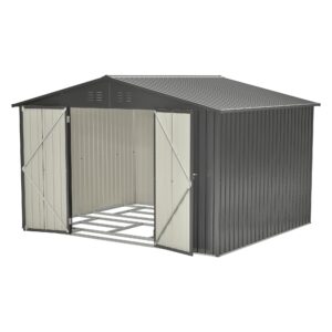 10X8 FT Outdoor Storage Shed, All Weather Metal Sheds With Lockable Doors, Tool Shed For Garden, Patio, Backyard, Lawn, Black